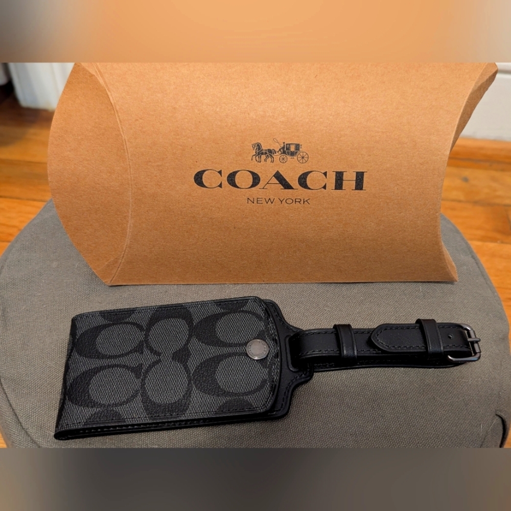 Coach Luggage Tag - Signature Canvas Charcoal Monogram Print